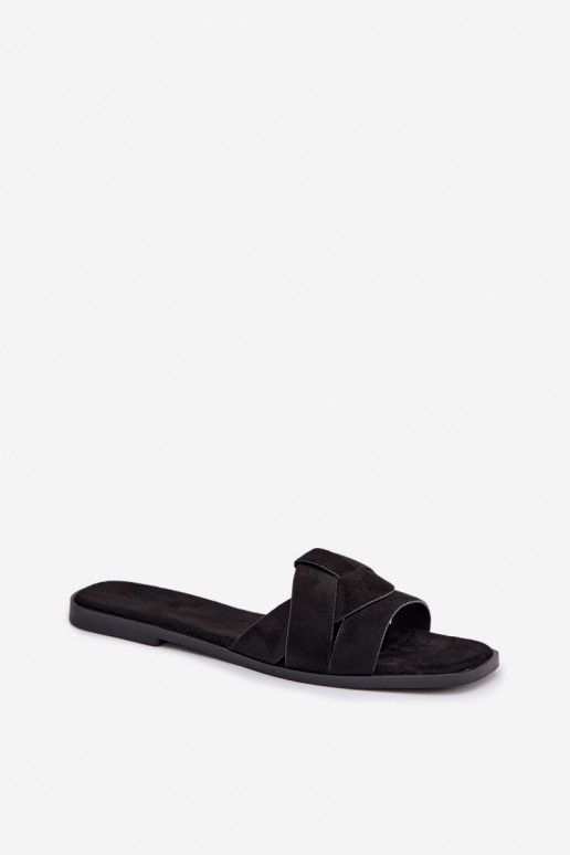 Šlepetės Moteriškas butas su juostelėmis iš eko zomšosoĮe juodos spalvos Florane