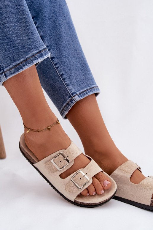 Dramblio kaulo spalvos Oliena moteriškos šlepetės su sagtimis