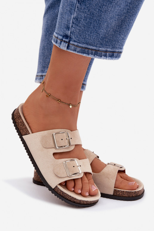 Dramblio kaulo spalvos Oliena moteriškos šlepetės su sagtimis