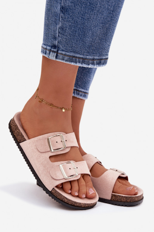 Moteriškos šviesiai rausvos šlepetės su sagtimis „Oliena"