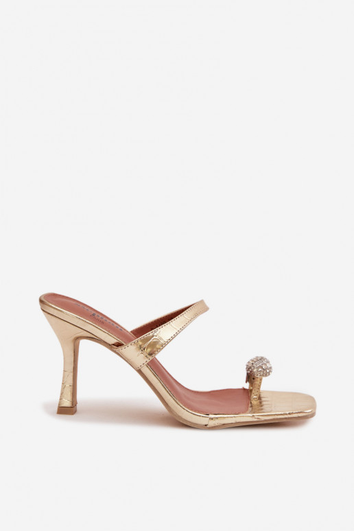 Moteriškos šlepetės su plonais kulniukais Su puošniais Detalem aukso spalvos Lorissa