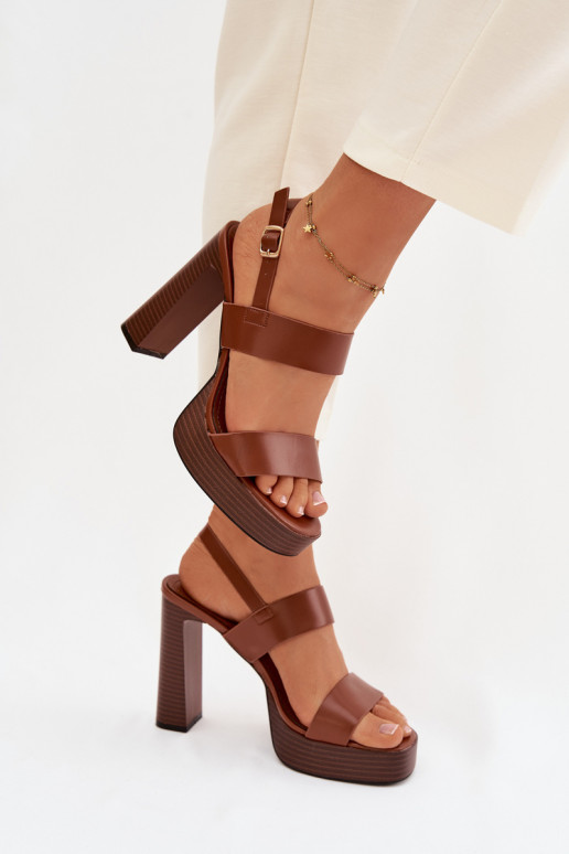 Moteriškos aukštakulnės basutės ir platforma Eko Oda rudos spalvos Hanelia