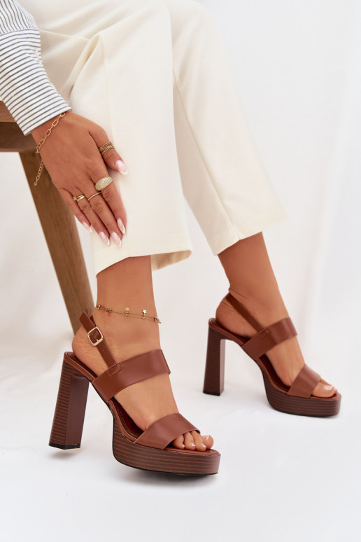 Moteriškos aukštakulnės basutės ir platforma Eko Oda rudos spalvos Hanelia