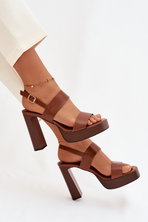 Moteriškos aukštakulnės basutės ir platforma Eko Oda rudos spalvos Hanelia