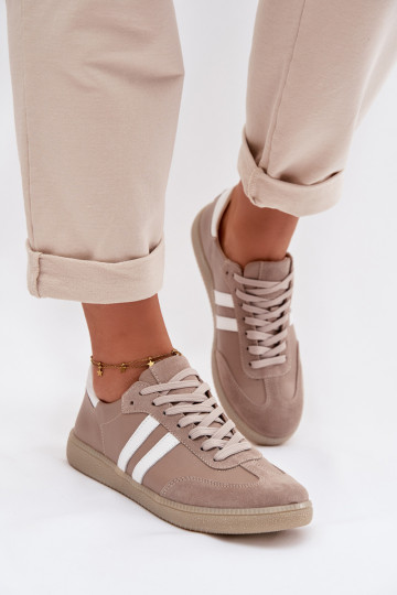 Zazoo N1068 Oda Žemas Sneakers modelio batai Moteriškas smėlio spalvos