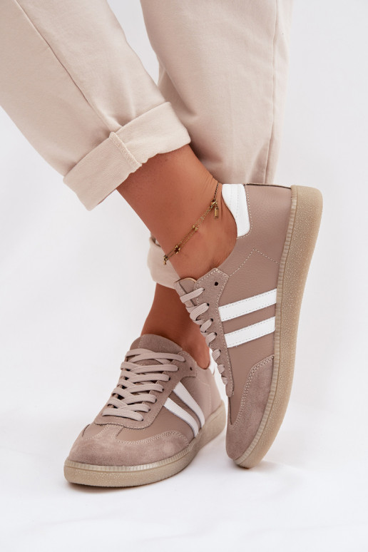 Zazoo N1068 Oda Žemas Sneakers modelio batai Moteriškas smėlio spalvos