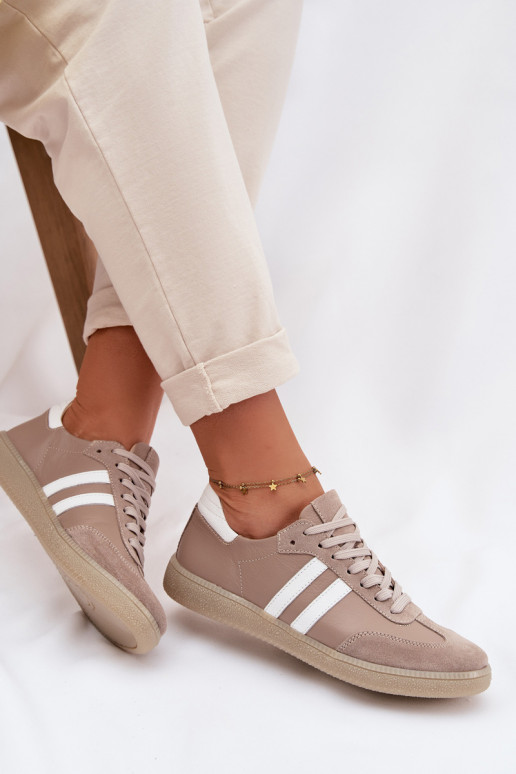 Zazoo N1068 Oda Žemas Sneakers modelio batai Moteriškas smėlio spalvos