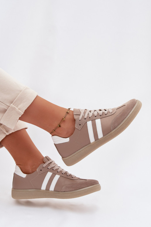 Zazoo N1068 Oda Žemas Sneakers modelio batai Moteriškas smėlio spalvos