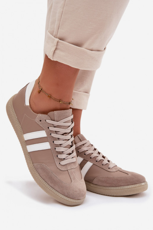 Zazoo N1068 Oda Žemas Sneakers modelio batai Moteriškas smėlio spalvos