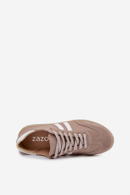Zazoo N1068 Oda Žemas Sneakers modelio batai Moteriškas smėlio spalvos