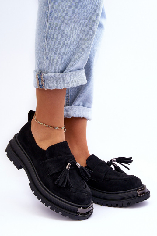 iš zomšos batai moteriški mokasinai juodos spalvos Ramvli