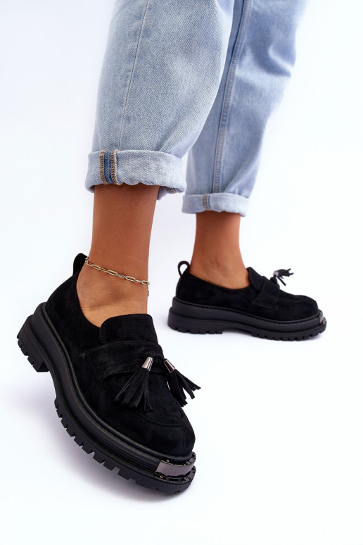 iš zomšos batai moteriški mokasinai juodos spalvos Ramvli