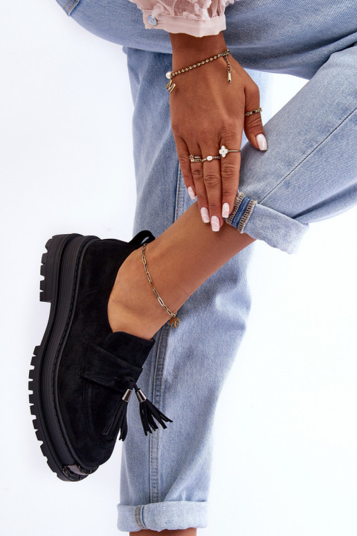 iš zomšos batai moteriški mokasinai juodos spalvos Ramvli