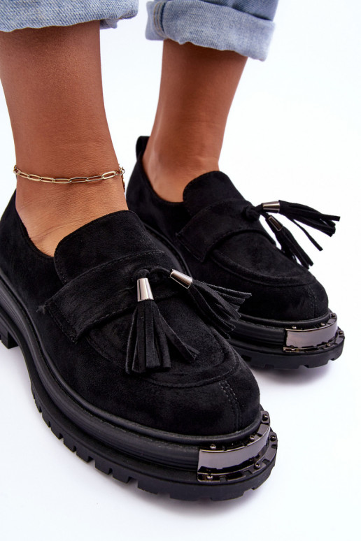 iš zomšos batai moteriški mokasinai juodos spalvos Ramvli