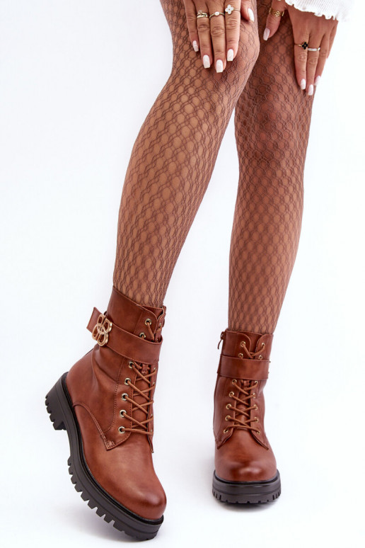 Darbiniai kulkšnies batai Moteriškas su užtrauktukais su ornamentais rudos spalvos Ciossava