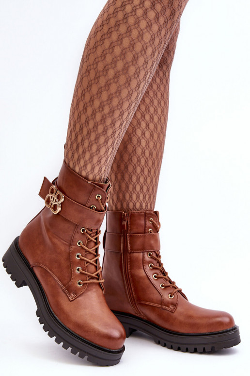 Darbiniai kulkšnies batai Moteriškas su užtrauktukais su ornamentais rudos spalvos Ciossava