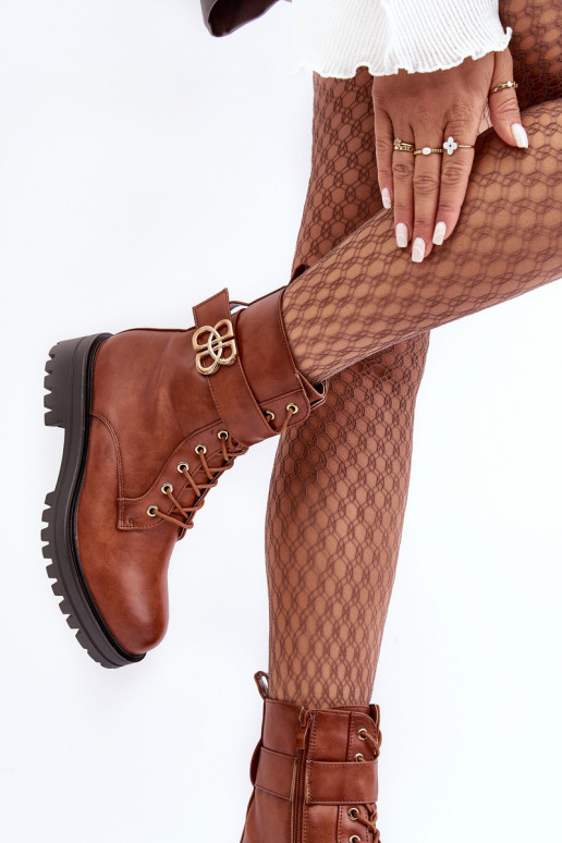 Darbiniai kulkšnies batai Moteriškas su užtrauktukais su ornamentais rudos spalvos Ciossava