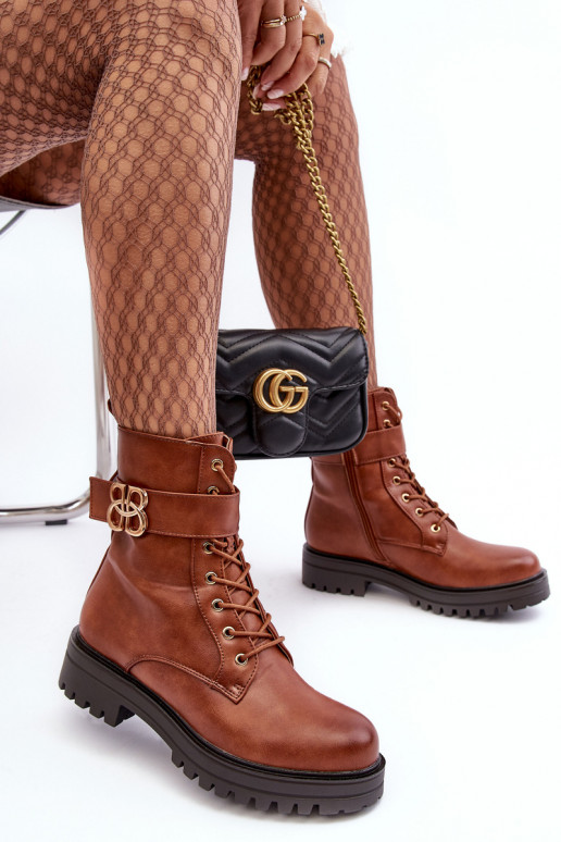 Darbiniai kulkšnies batai Moteriškas su užtrauktukais su ornamentais rudos spalvos Ciossava