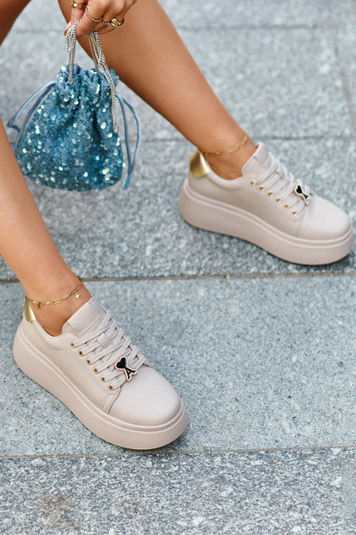 Moteriškas Oda Sneakers modelio batai su platforma smėlio spalvos Vinceza 66700