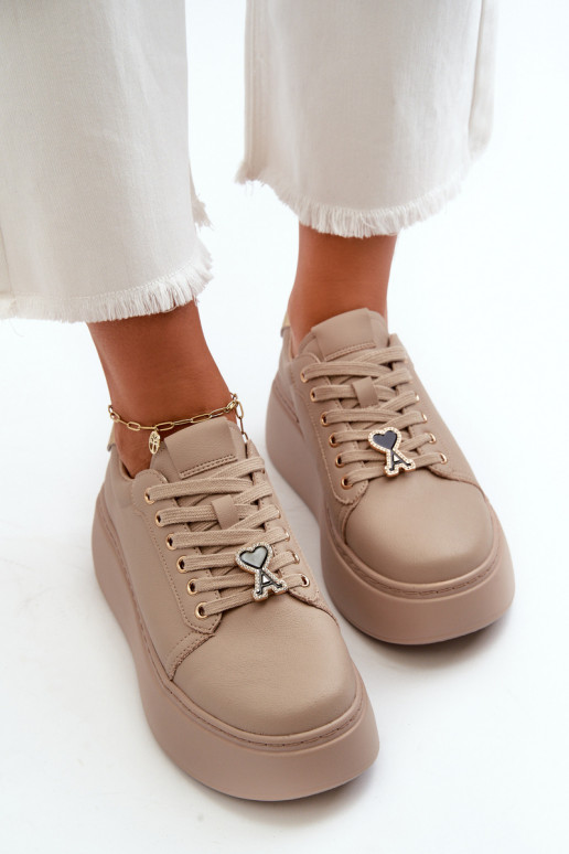 Moteriškas Oda Sneakers modelio batai su platforma smėlio spalvos Vinceza 66700