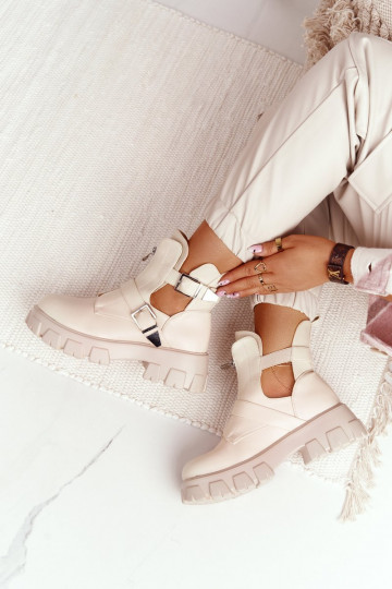 Moteriškas Darbiniai kulkšnies batai su platforma smėlio spalvos Cosmic Love 2