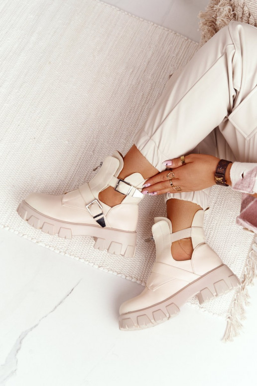 Moteriškas Darbiniai kulkšnies batai su platforma smėlio spalvos Cosmic Love