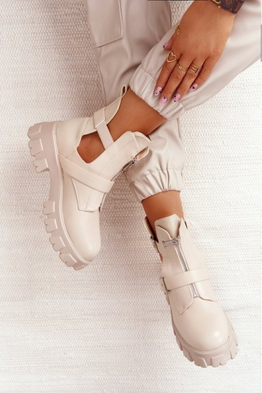 Moteriškas Darbiniai kulkšnies batai su platforma smėlio spalvos Cosmic Love