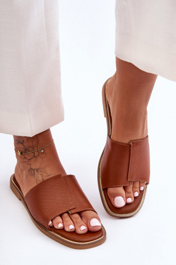 Moteriškos šlepetės Oda rudos spalvos Harmony