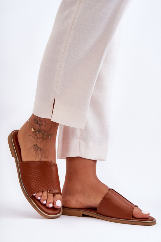 Moteriškos šlepetės Oda rudos spalvos Harmony