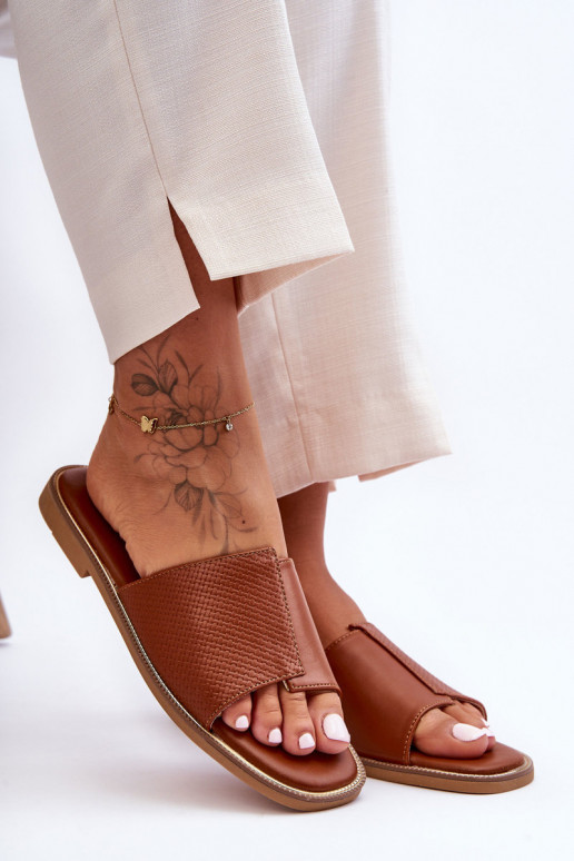 Moteriškos šlepetės Oda rudos spalvos Harmony