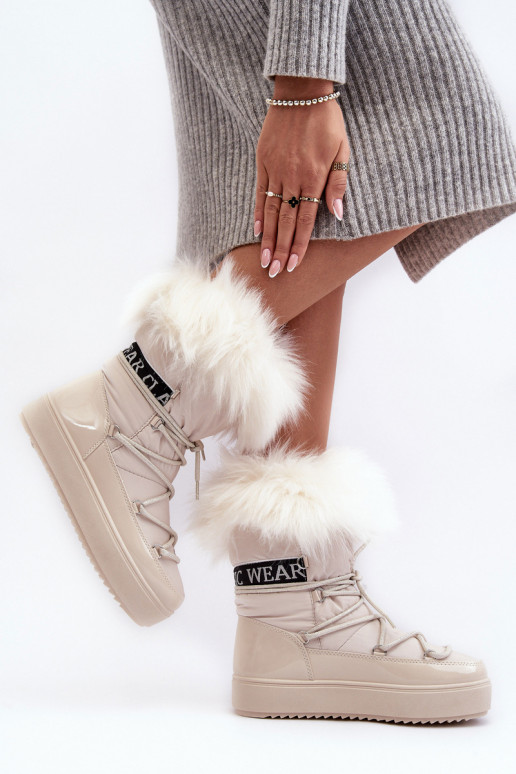 Moteriškas sniego batai su raišteliais dramblio kaulo spalvos Santero