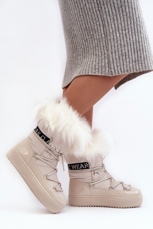 Moteriškas sniego batai su raišteliais dramblio kaulo spalvos Santero