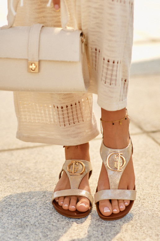 Lygiapadės basutės moterims su ornamentais S.Barski KV27-051 aukso spalvos