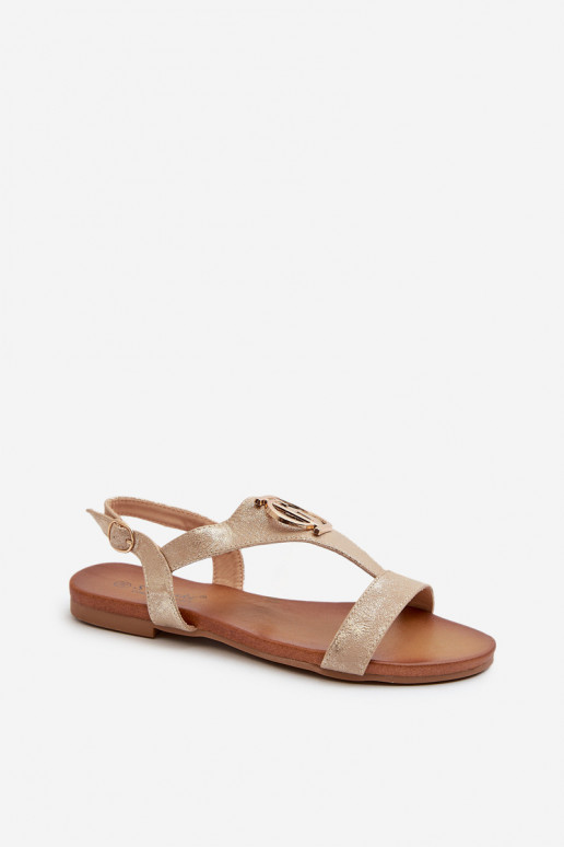 Lygiapadės basutės moterims su ornamentais S.Barski KV27-051 aukso spalvos