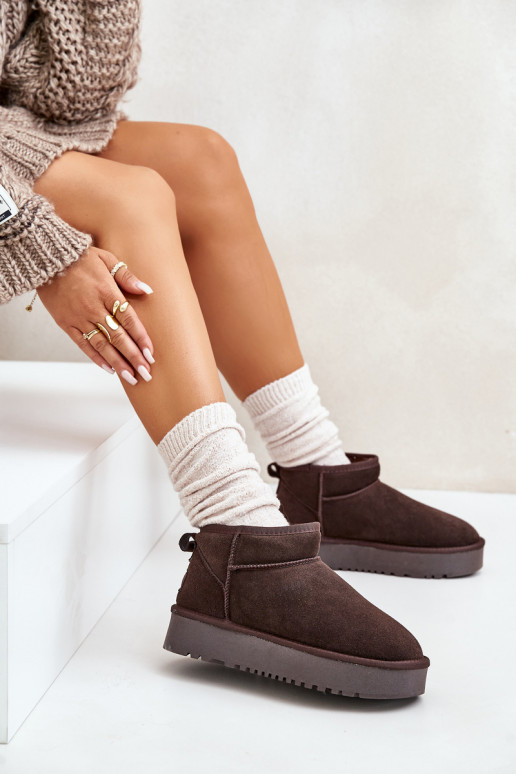 Oda iš zomšos sniego batai su platforma rudos spalvos Nereviana