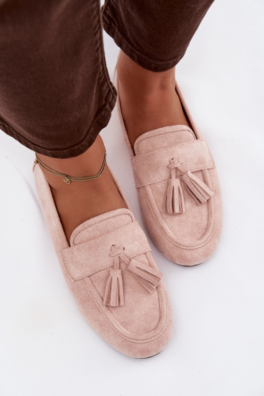 Moteriški šviesaus rausvo atspalvio mokasinai su kutais Tai turirilisse