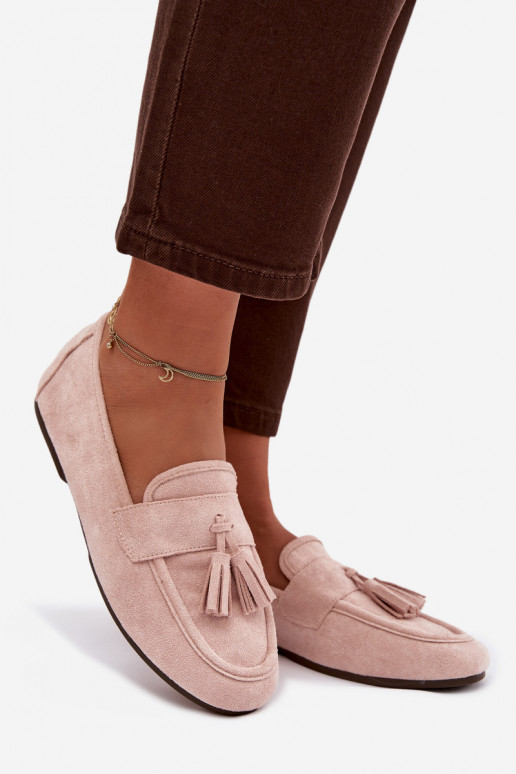 Moteriški šviesaus rausvo atspalvio mokasinai su kutais Tai turirilisse