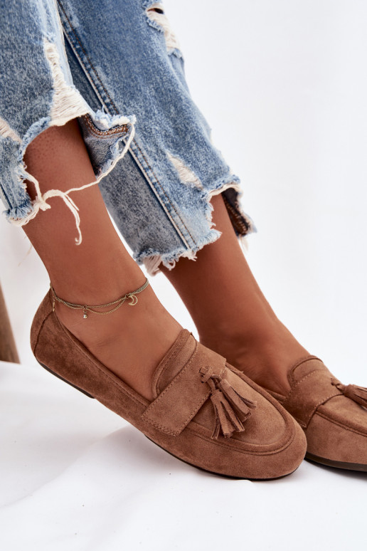 Moteriški rudos spalvos mokasinai su kutais Tai turirilisse