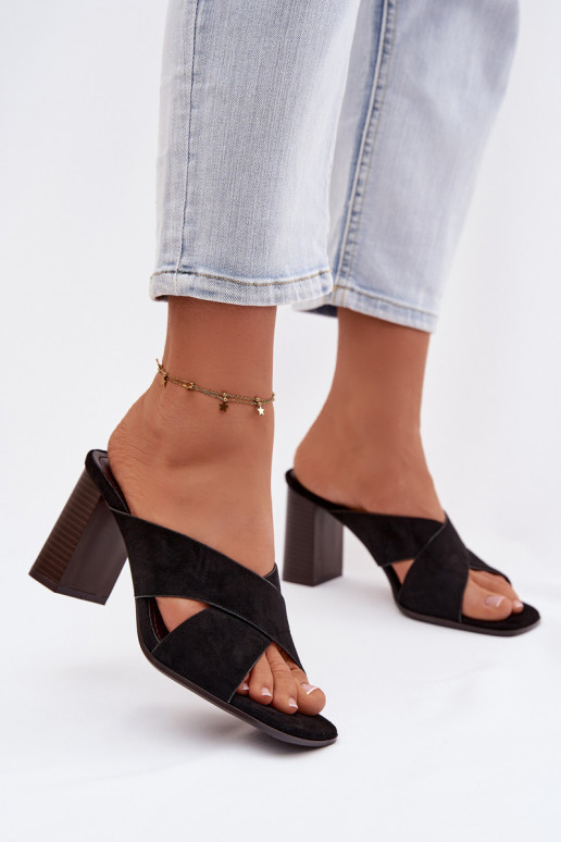 Moteriškos šlepetės su kulniukais juodos spalvos Denessa