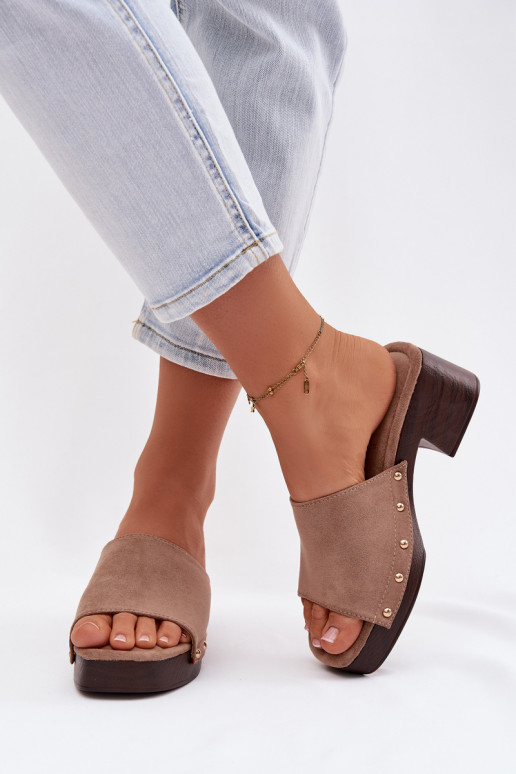 Moteriškos šlepetės Klocke Ze aukso spalvosmi Smeigės smėlio spalvos Davessa