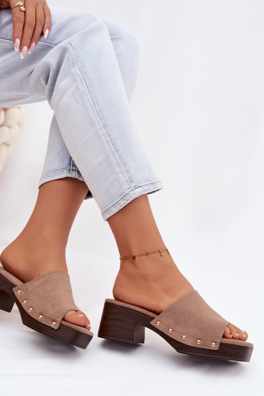 Moteriškos šlepetės Klocke Ze aukso spalvosmi Smeigės smėlio spalvos Davessa