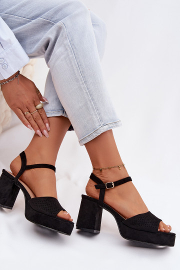 Moteriškos aukštakulnės basutėssuiš eko zomšosu juodos spalvos Iserelle