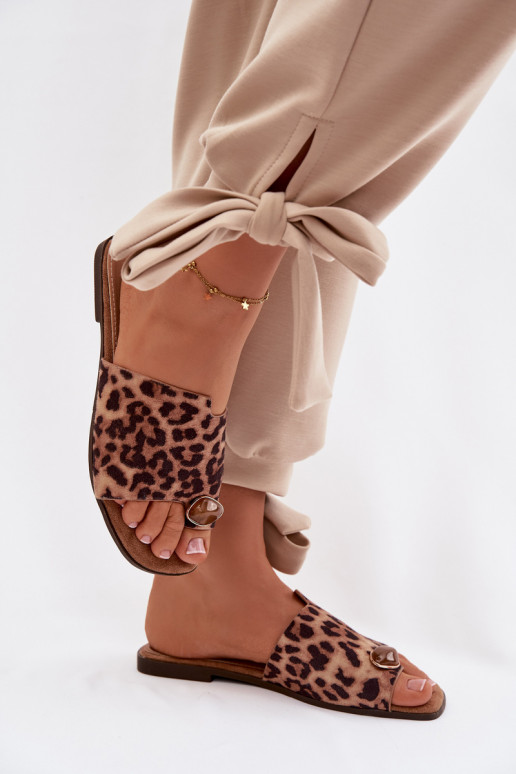 Šlepetės Moteriškas butas Su puošniais Detalem iš eko zomšosoĮe su leopardo kailio raštais Selavine