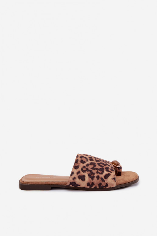 Šlepetės Moteriškas butas Su puošniais Detalem iš eko zomšosoĮe su leopardo kailio raštais Selavine