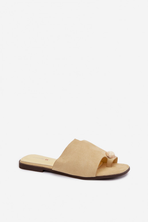 Šlepetės Moteriškas butas Su puošniais Detalem iš eko zomšosoĮe geltonos spalvos Selavine