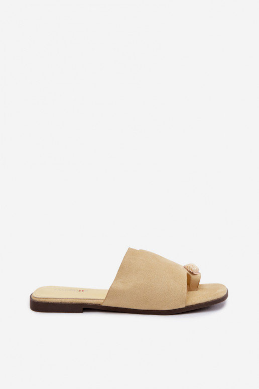 Šlepetės Moteriškas butas Su puošniais Detalem iš eko zomšosoĮe geltonos spalvos Selavine