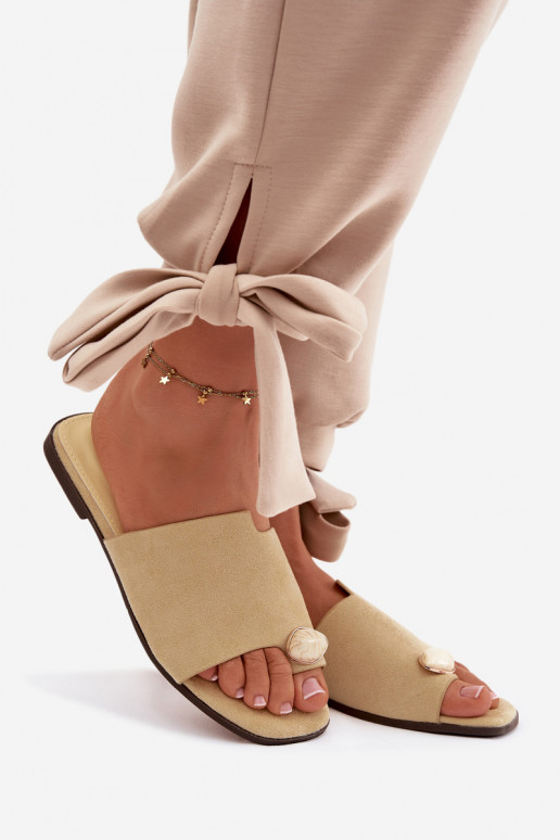 Šlepetės Moteriškas butas Su puošniais Detalem iš eko zomšosoĮe geltonos spalvos Selavine