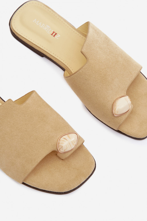 Šlepetės Moteriškas butas Su puošniais Detalem iš eko zomšosoĮe geltonos spalvos Selavine