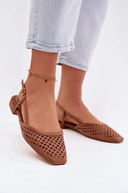 Ažūrinės balerinossuiš eko zomšosu rudos spalvos Farivelle