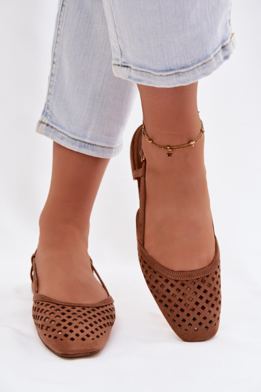 Ažūrinės balerinossuiš eko zomšosu rudos spalvos Farivelle